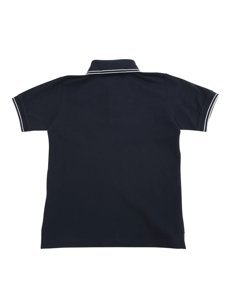 Dark Blue Polo Shirt with Classic Collar and Chest Logo Patch in Cotton Boy alternative