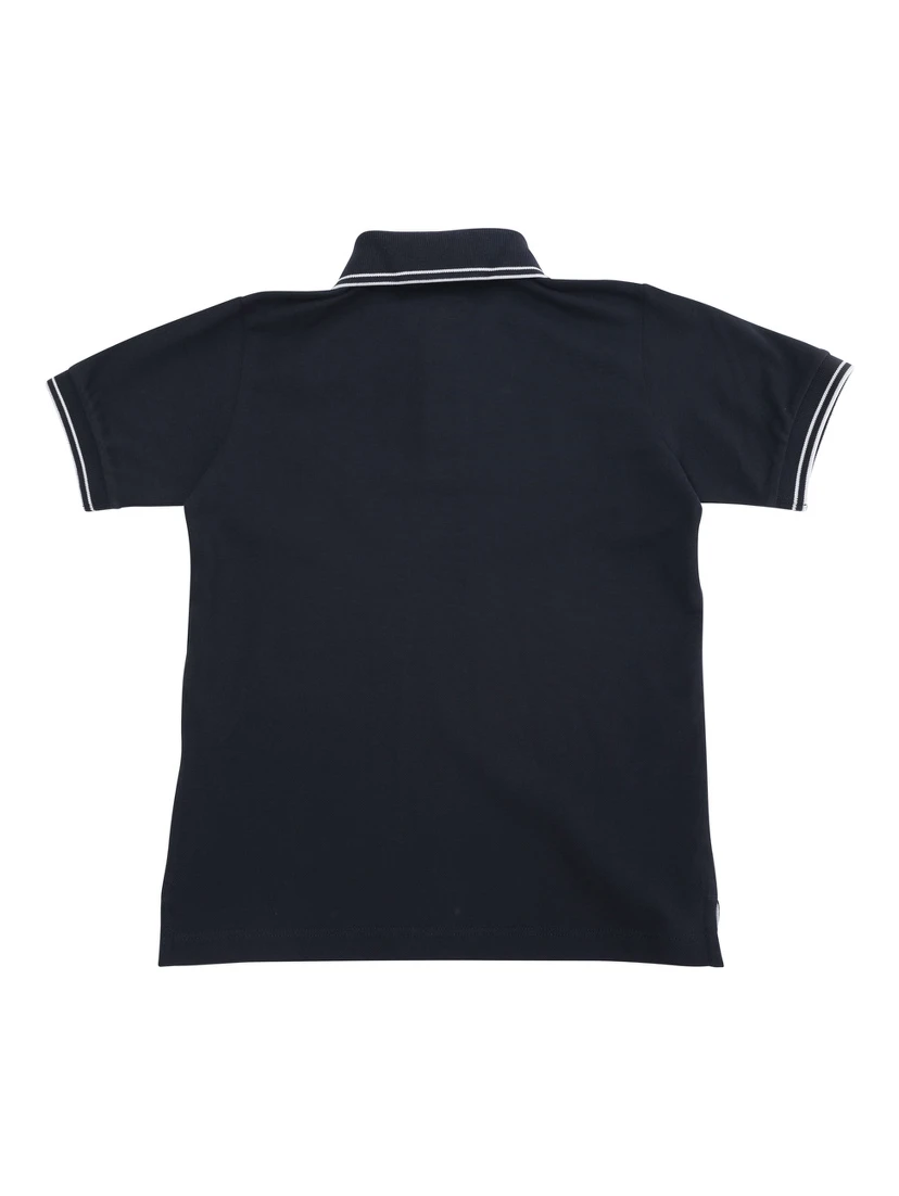 Dark Blue Polo Shirt with Classic Collar and Chest Logo Patch in Cotton Boy