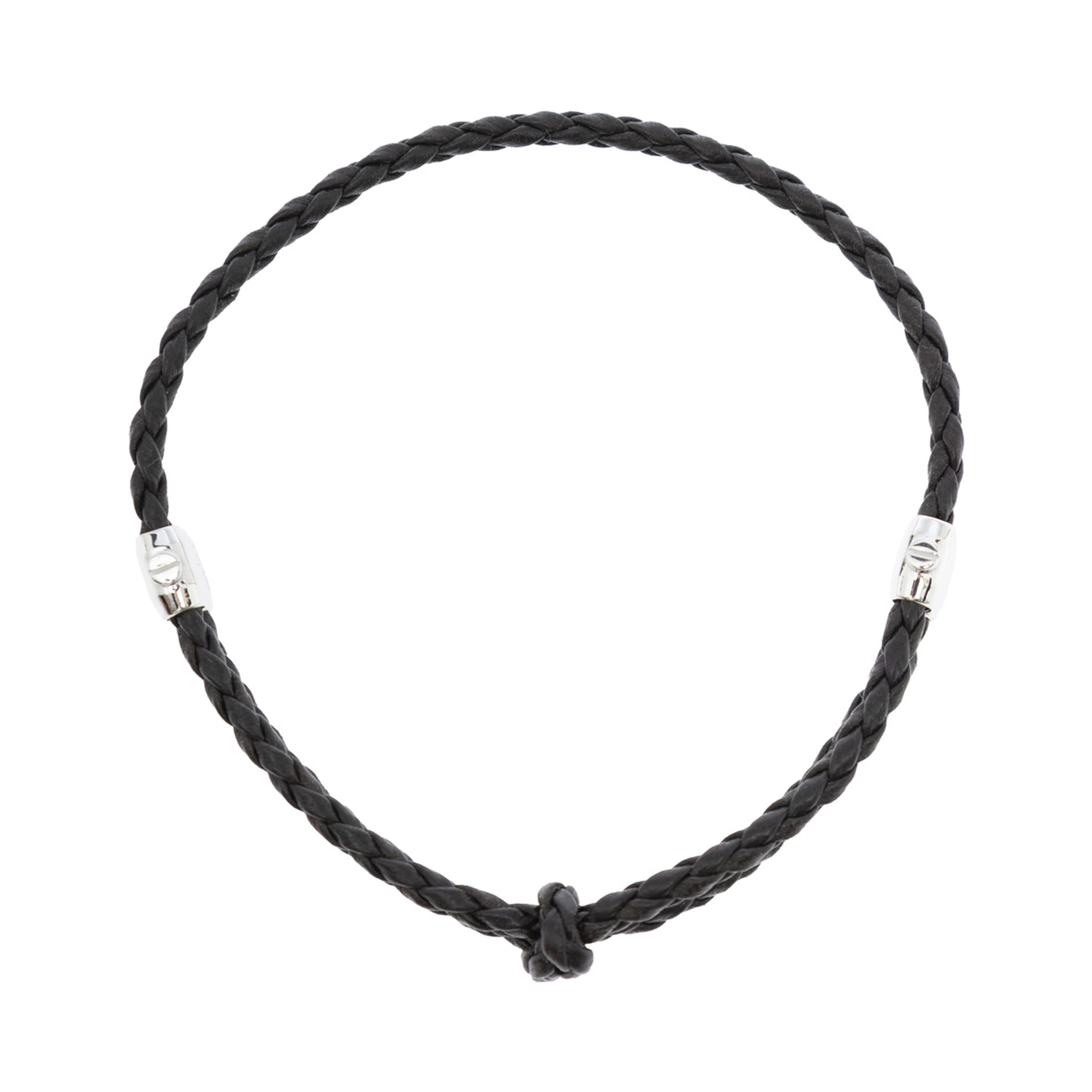 Metallic Bracelet with Intrecciato Design and Sliding Closure in Leather and Silver Man