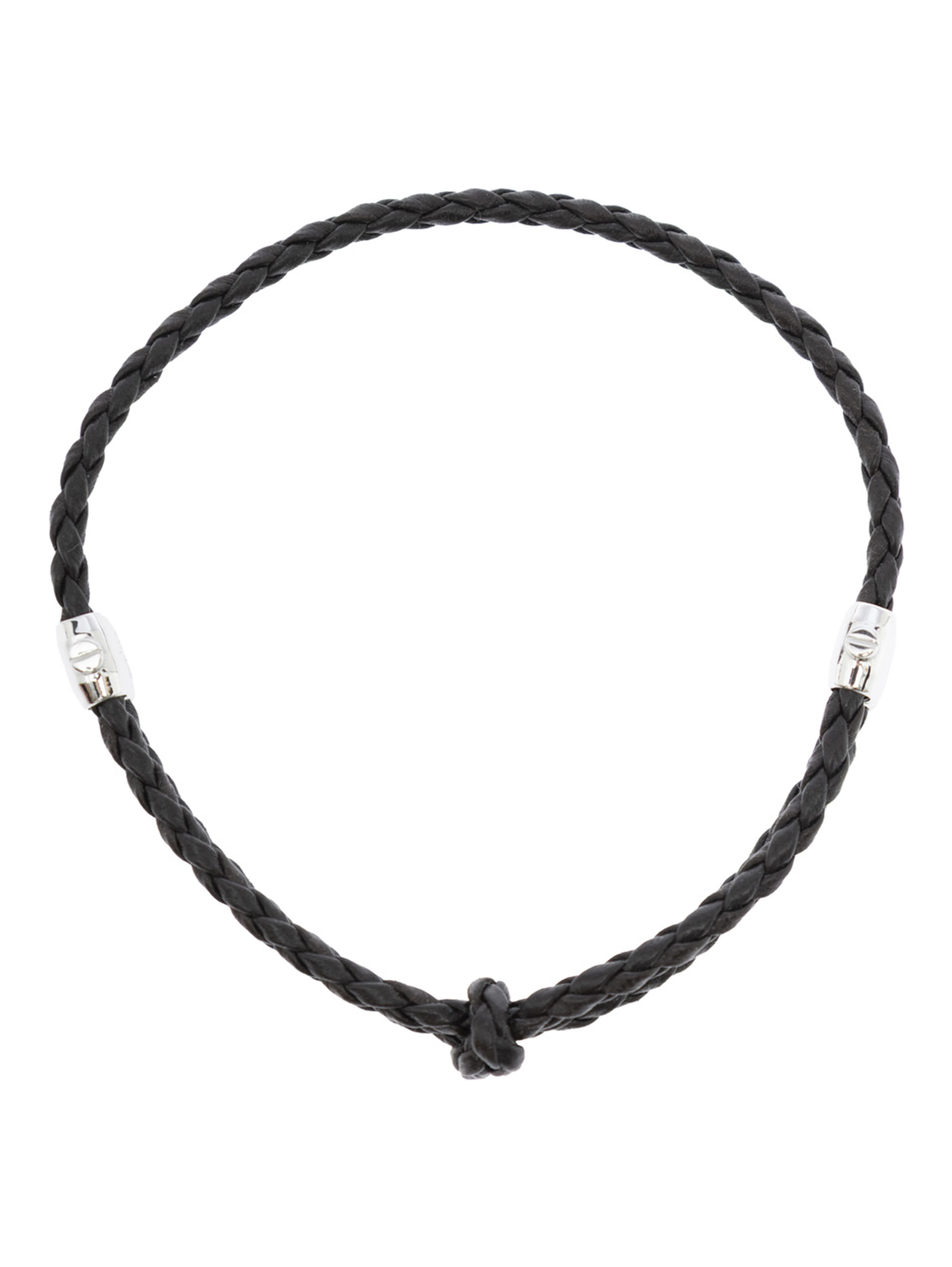 Metallic Bracelet with Intrecciato Design and Sliding Closure in Leather and Silver Man