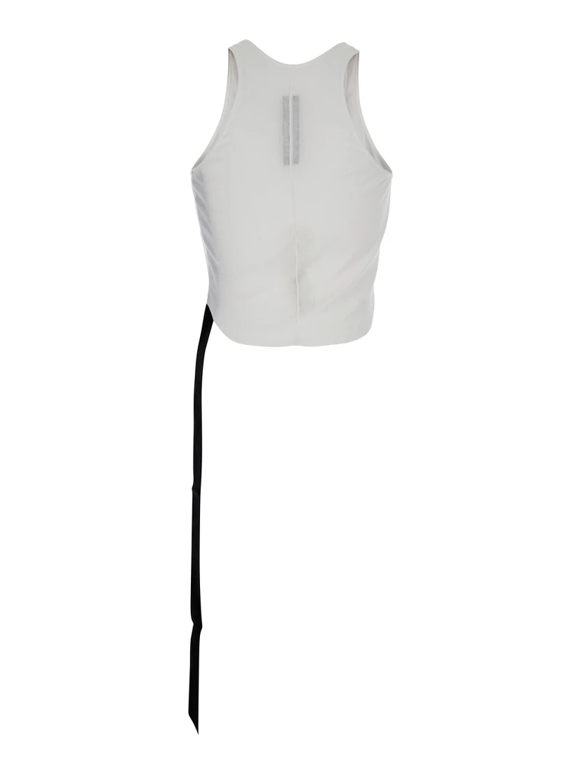White Racerback Top with Oversize Band  in Cotton Man