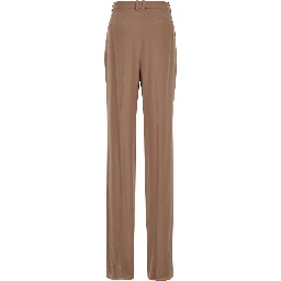 Beige Pants with High Waist and Pences on the Front  in Silk Woman