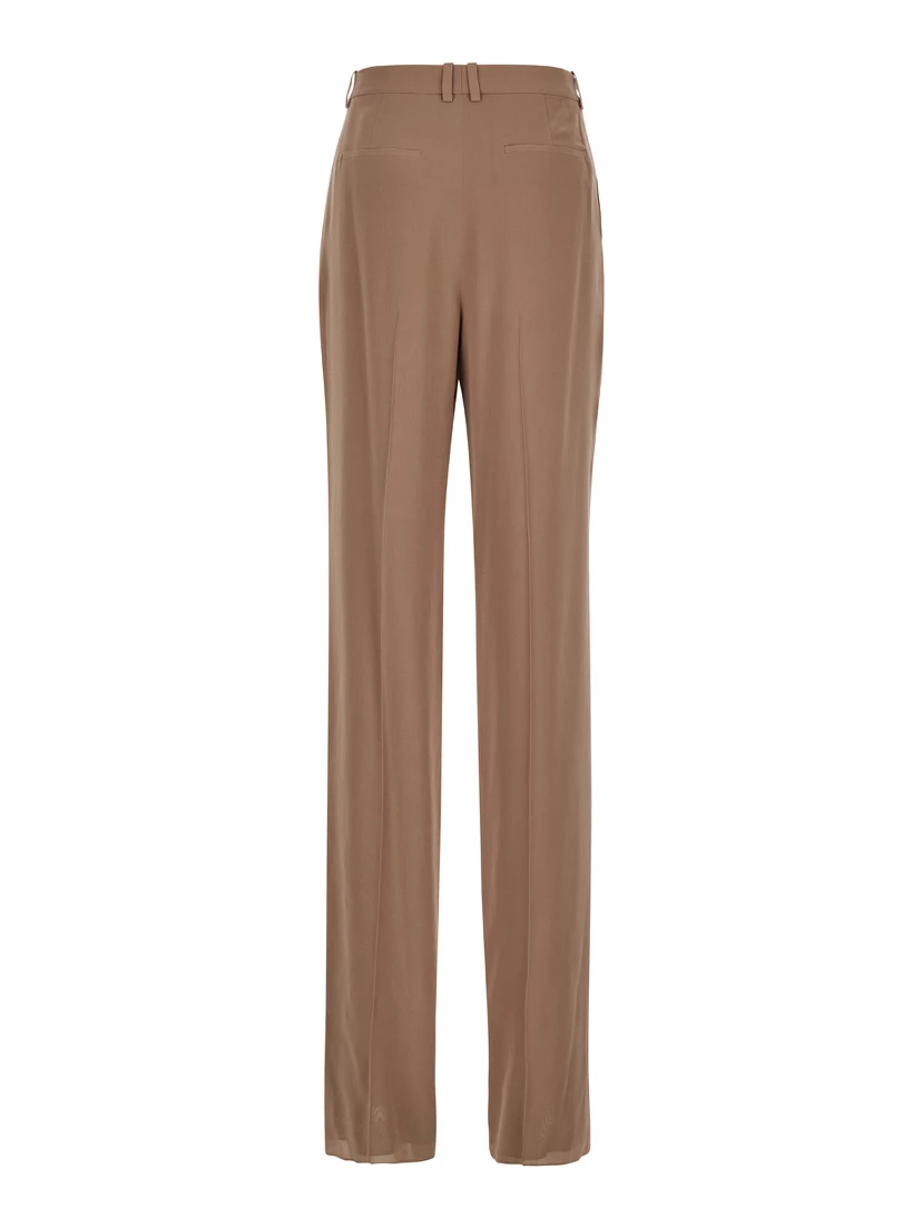 Beige Pants with High Waist and Pences on the Front  in Silk Woman