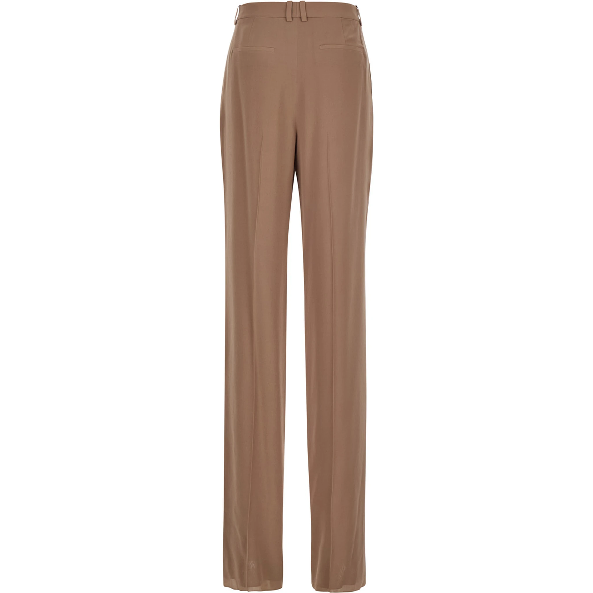 Beige Pants with High Waist and Pences on the Front in Silk Woman