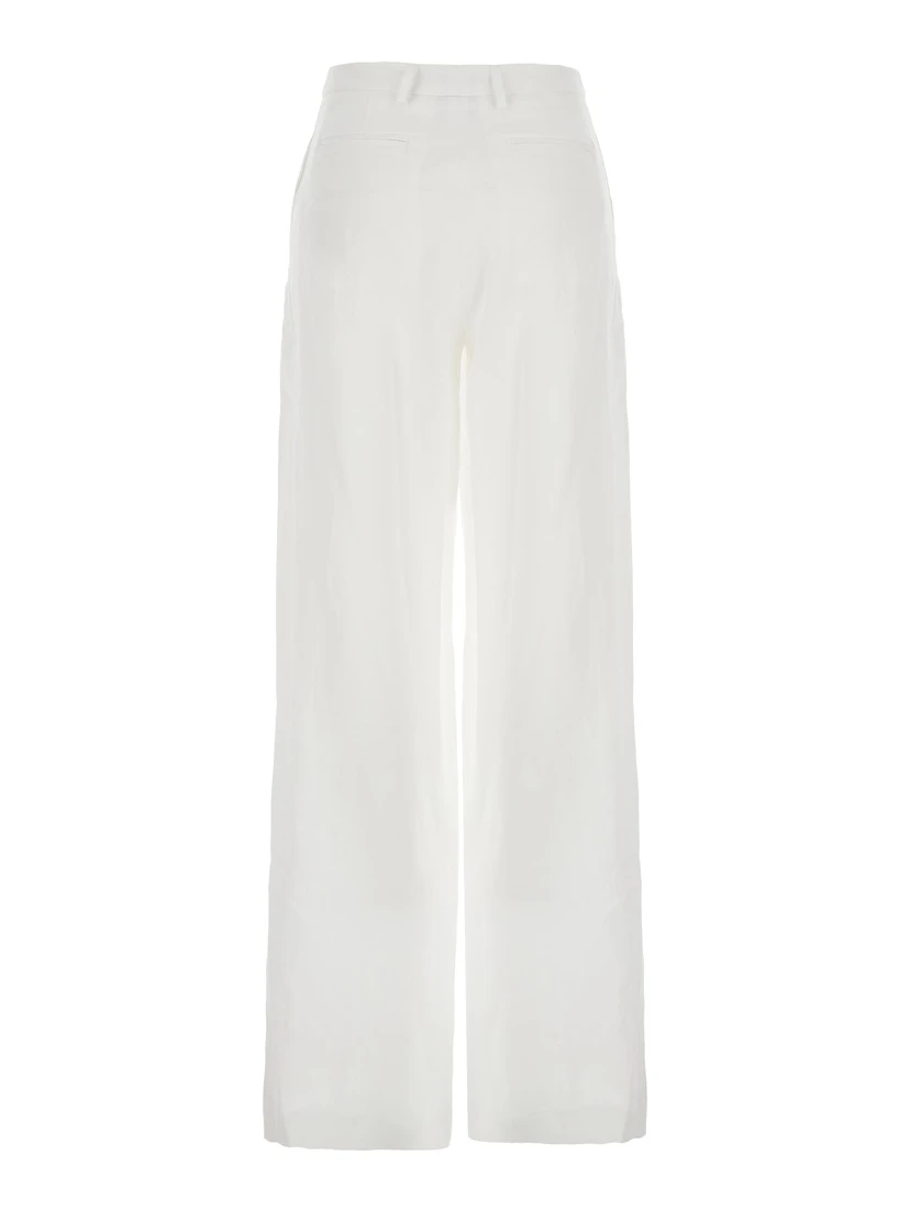 White Pants with Wide Leg in Linen Woman