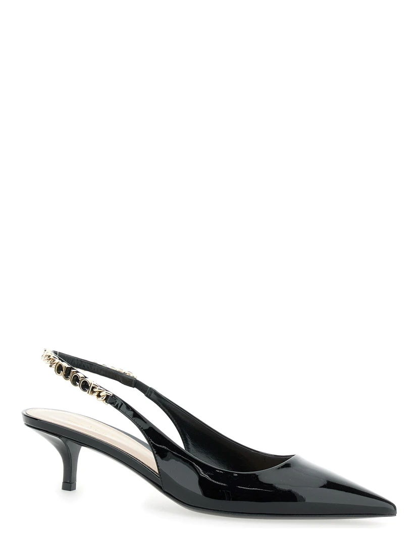 Signoria Black Pumps with Logo Strap in Leather Woman