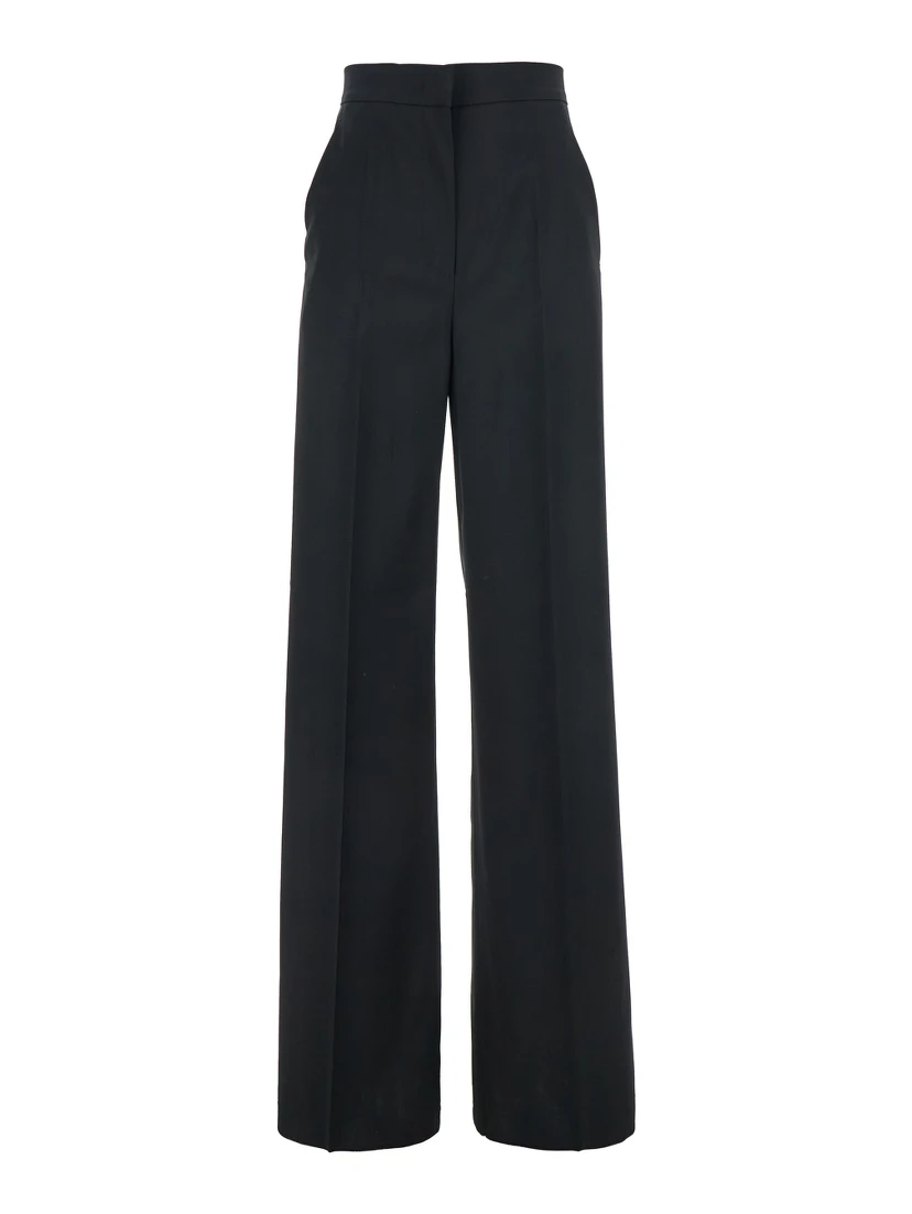 Fernet Black Pants with Wide Leg and Logo Lettering on the Rear in Wool Woman
