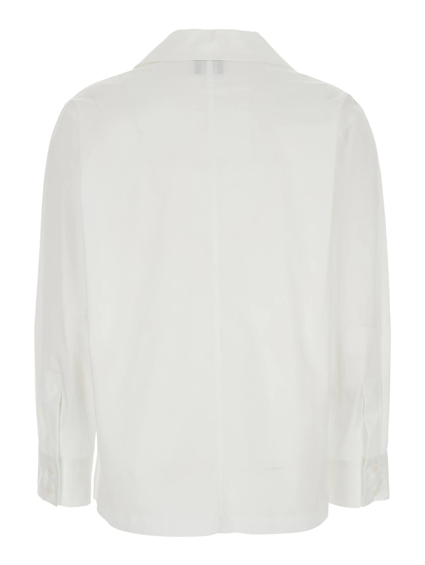 White Shirt with Polo Shirt Style Collar in Cotton Blend Woman