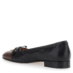 Valet du Roi Black Ballet Shoes with Bow Detail and VLogo Plaque on the Front in Leather Woman