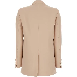 Beige Double-Breasted Jacket with Classic Lapels in Fabric Woman
