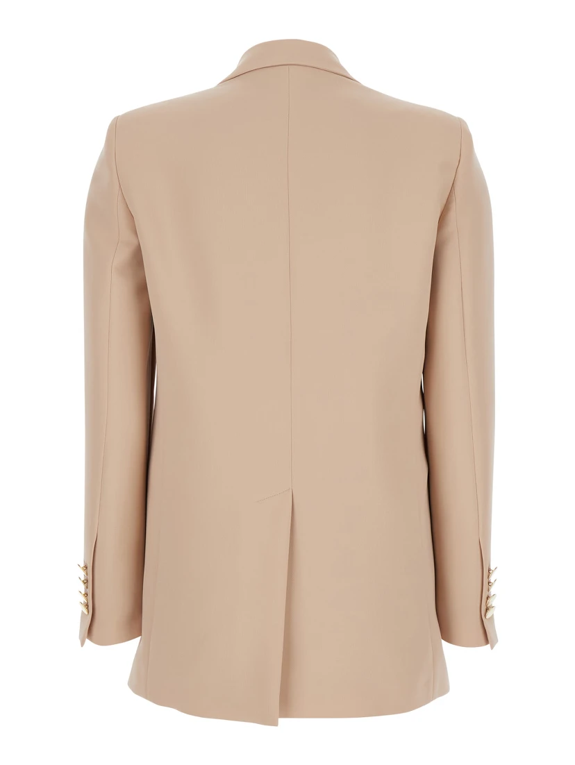 Beige Double-Breasted Jacket with Classic Lapels in Fabric Woman