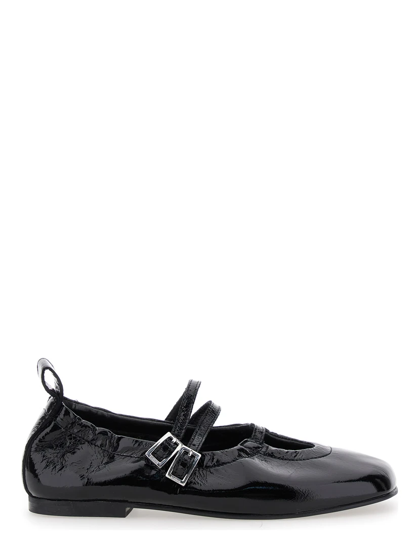 Anne Onix Black Ballet Shoes with Straps Closure and Elastic Design in Patent Leather Woman