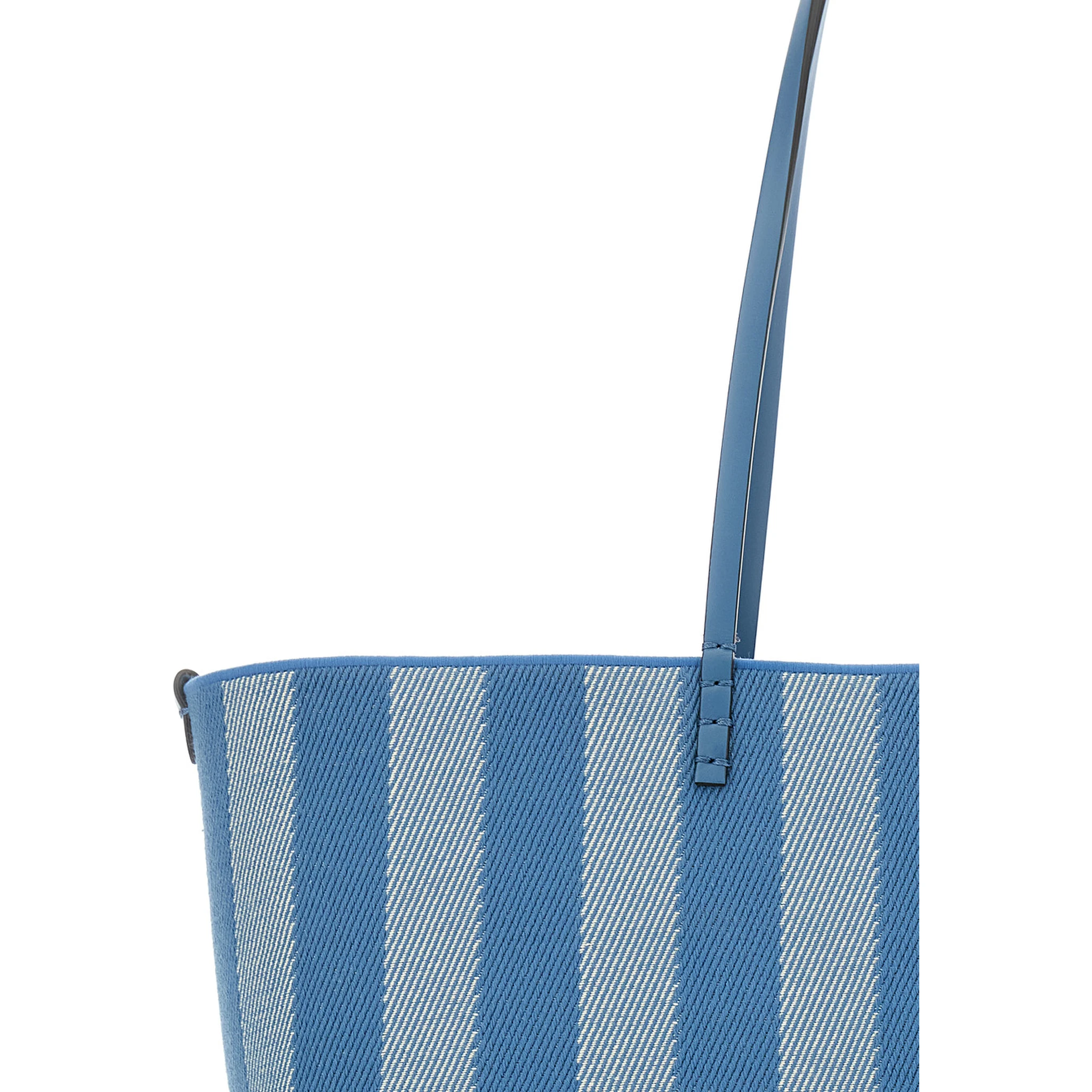 Roll Large Blue Shopper with Reversible Design and All-Over Striped Motif in Cotton Woman