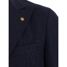 Montecarlo Blue Double-Breasted Jacket in Virgin Wool Man