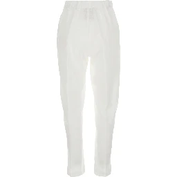 White Pants with Elastic Waist with Drawstring in Linen Woman