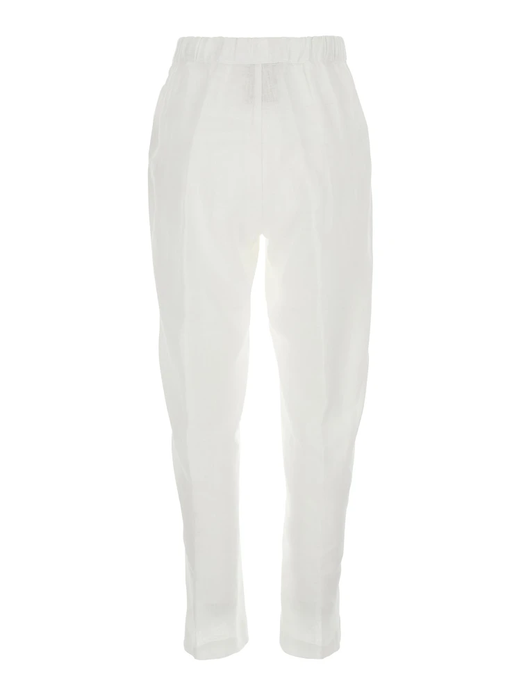 White Pants with Elastic Waist with Drawstring in Linen Woman alternative