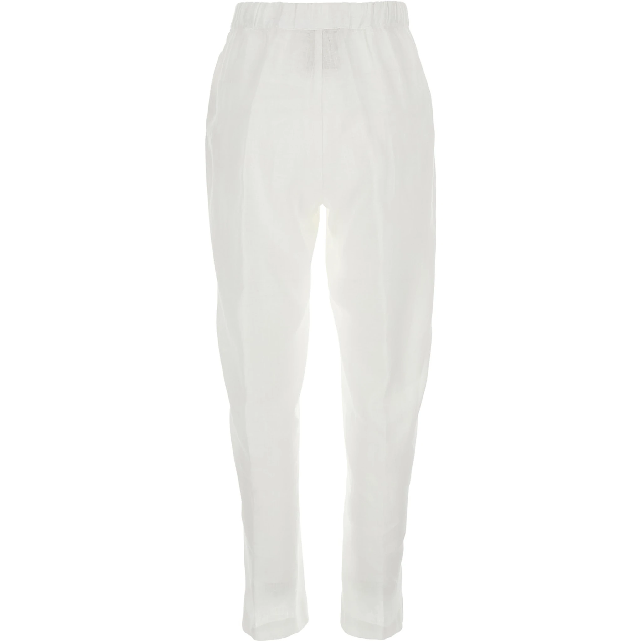 White Pants with Elastic Waist with Drawstring in Linen Woman