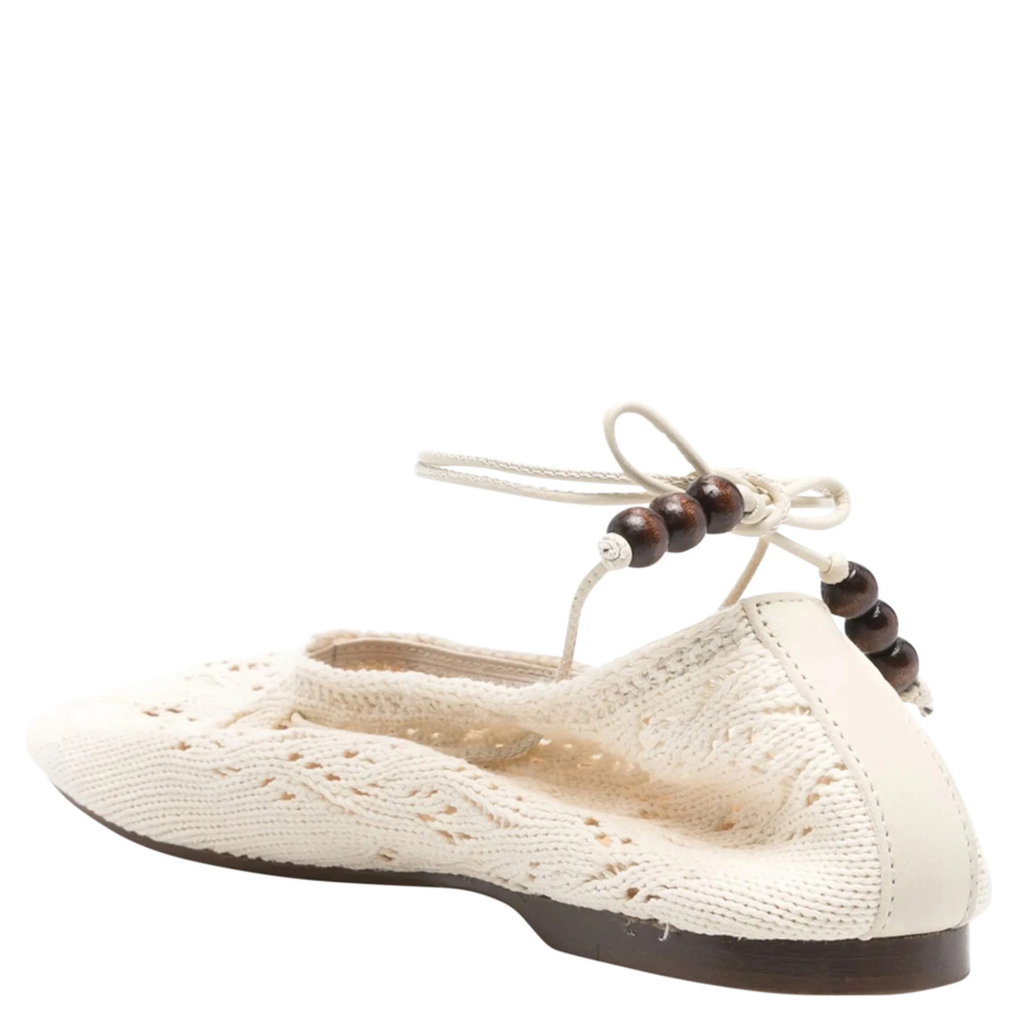 Rosemary White Ballet Flats with Embroidered Design Ankle Knot Closure in Cotton Crochet Woman