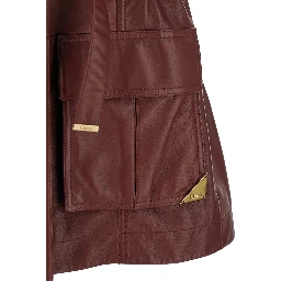 Bordeaux Vest with V Neck and Adjustable Belt in Leather Woman