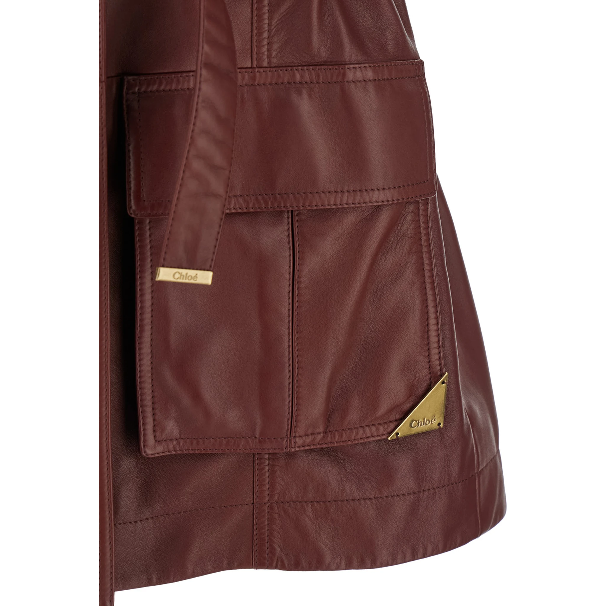 Bordeaux Vest with V Neck and Adjustable Belt in Leather Woman