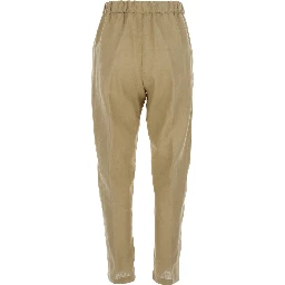 Beige Pants with Elastic Waist with Drawstring in Linen Woman