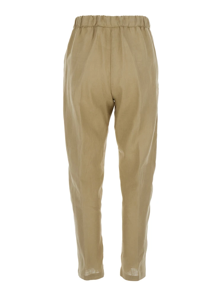 Beige Pants with Elastic Waist with Drawstring in Linen Woman alternative