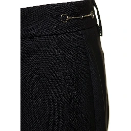 Black Slim Pants with Horsebit Detail in Mohair and Wool Woman