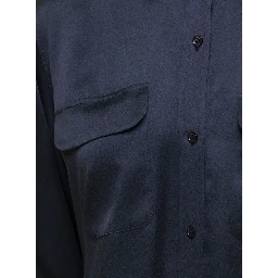 Signature Navy Blue Long Sleeves Shirt in Silk Woman Equipment