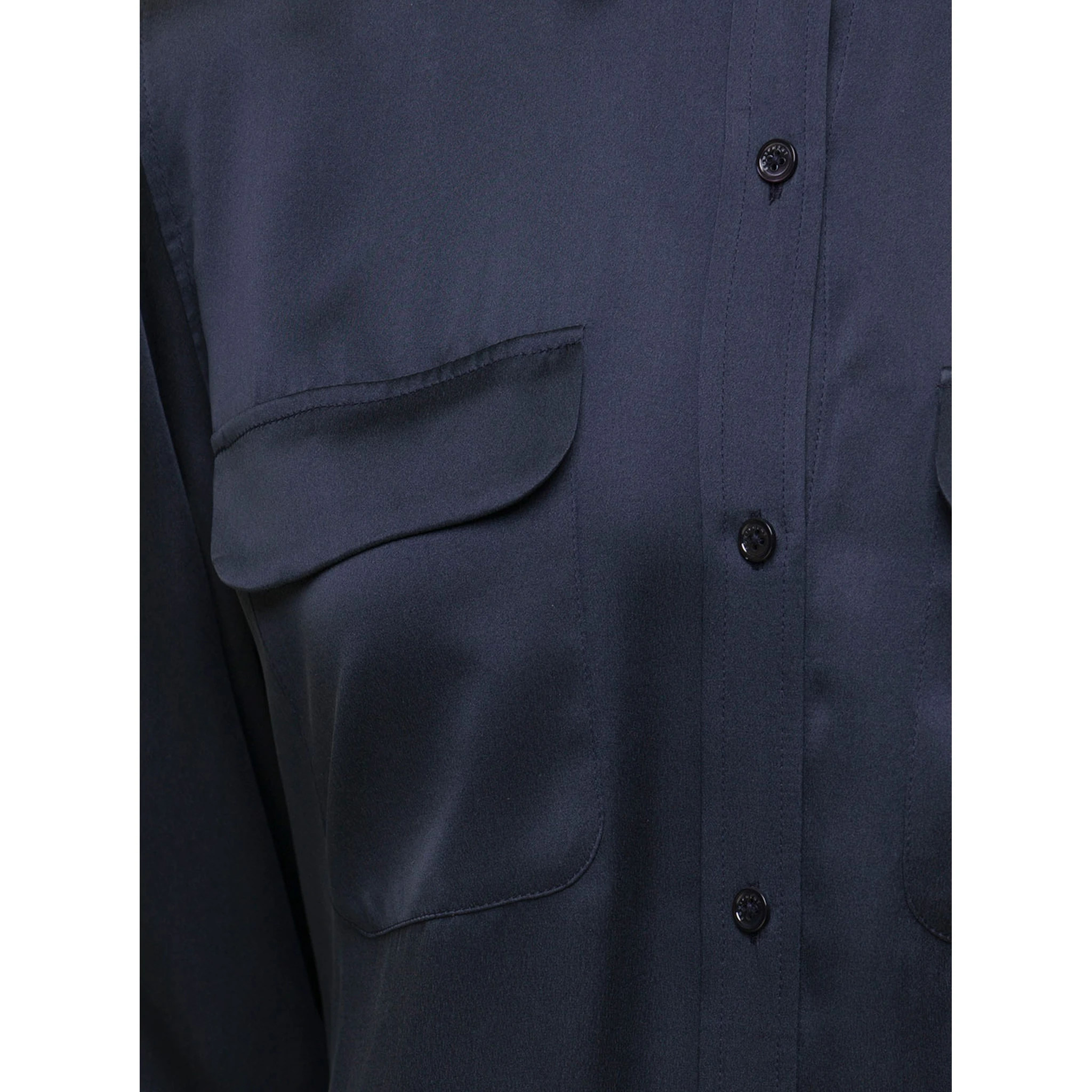 Signature Navy Blue Long Sleeves Shirt in Silk Woman Equipment