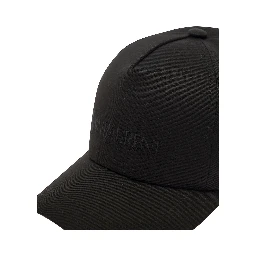 Black Baseball Cap with Tonal Embroidery in Cotton and Linen Man