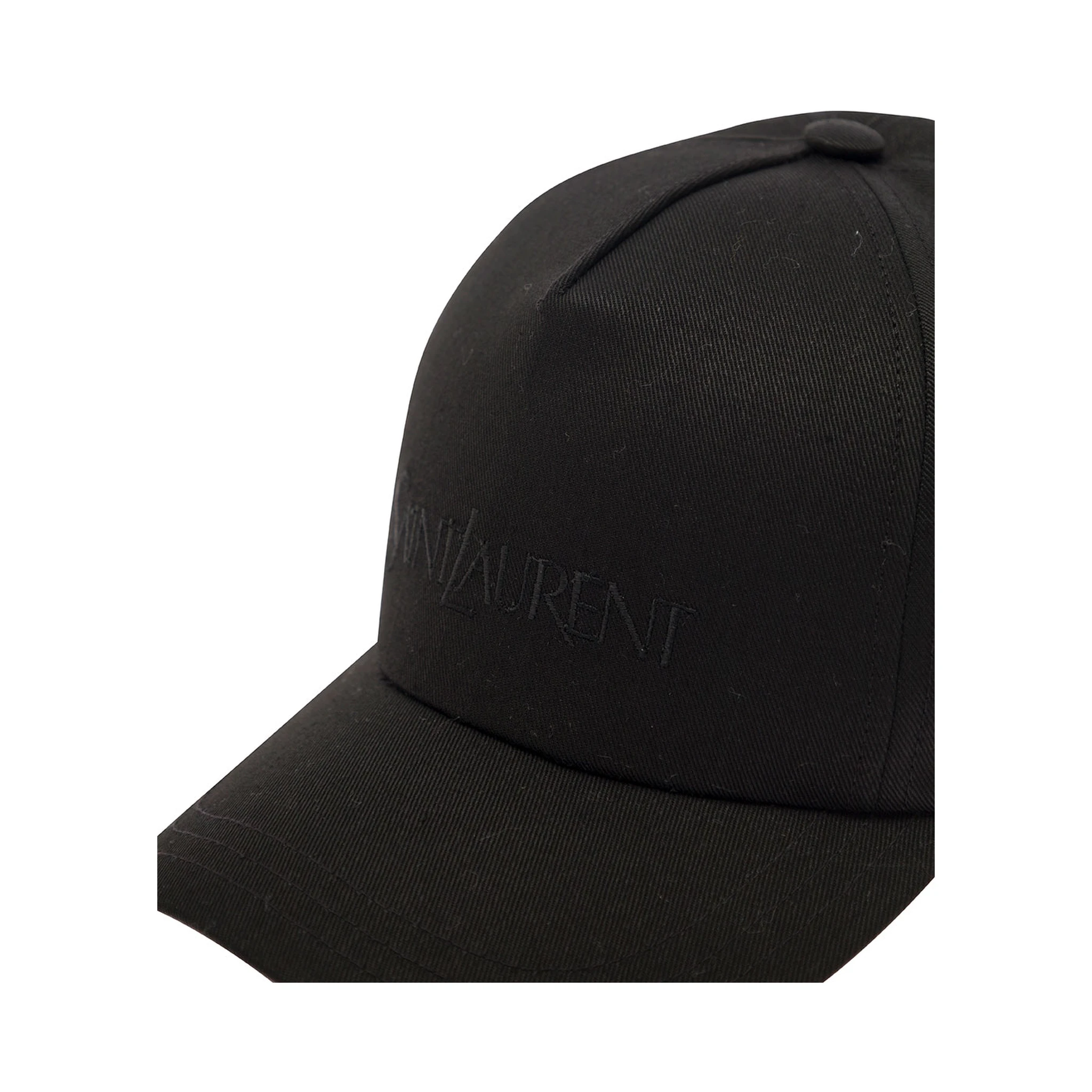 Black Baseball Cap with Tonal Embroidery in Cotton and Linen Man