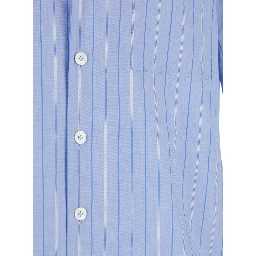 Blue Shirt with All-Over Striped Motif and Cuban Collar in Cotton Man