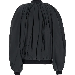 Black Bomber Draped Jacket with Elastic Rear Hem in Tech Fabric Woman