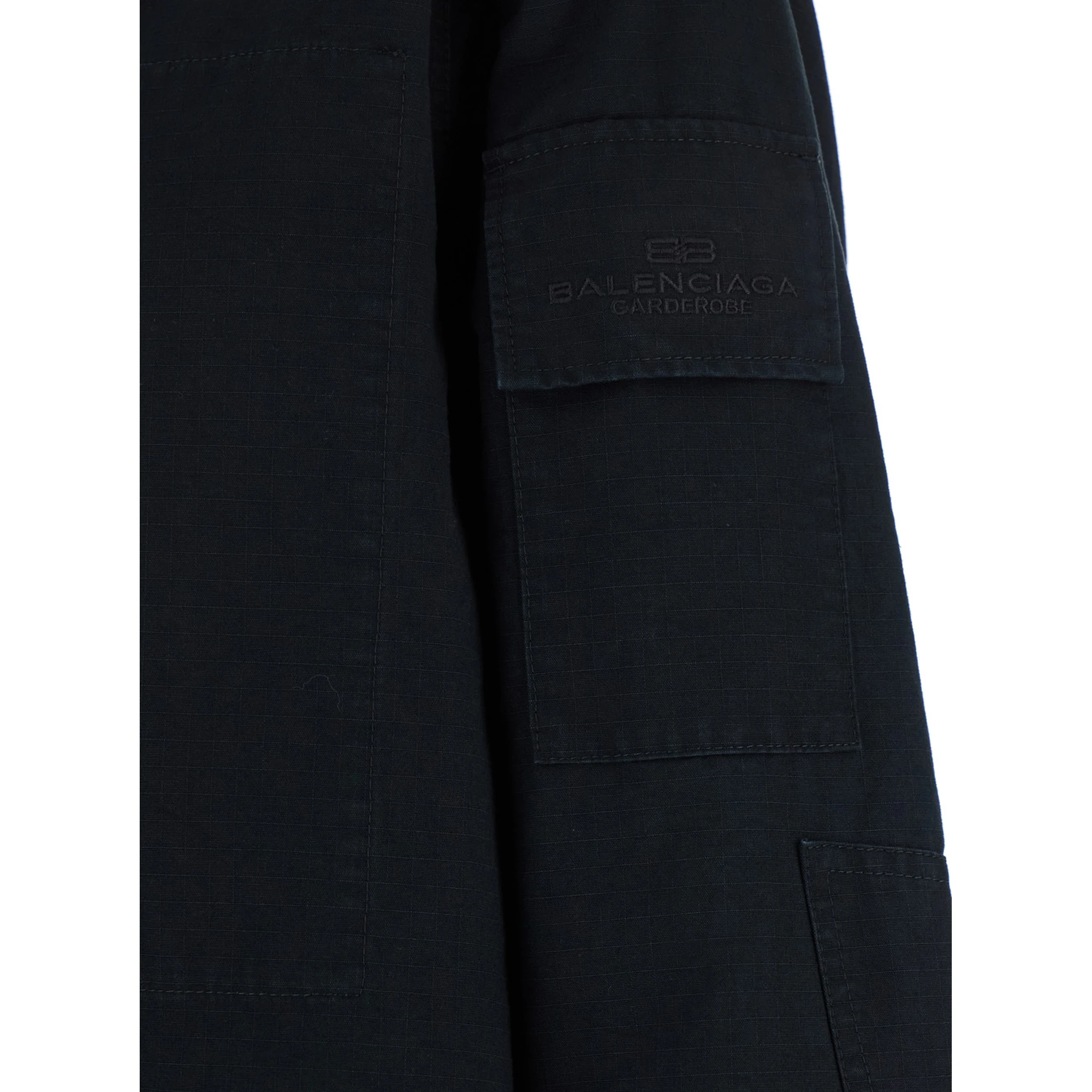 Dark Gray Shirt with Patched Chest Pockets in Ripstop Cotton Man