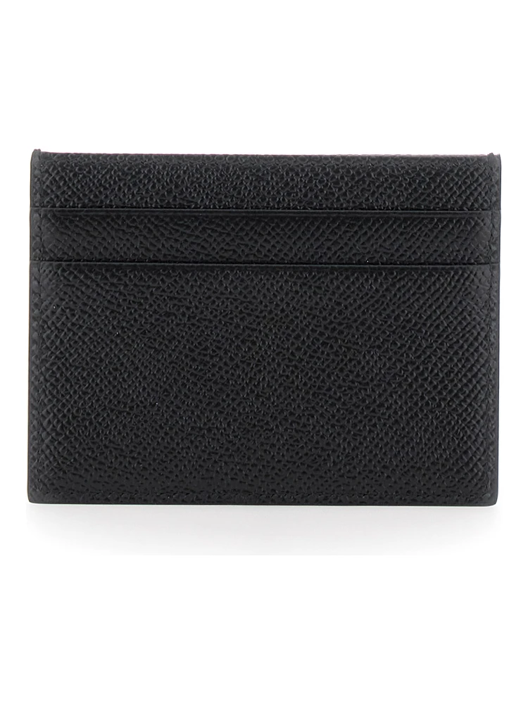 Black Card Holder with Logo Plaque on the Front in Grained Leather Man alternative
