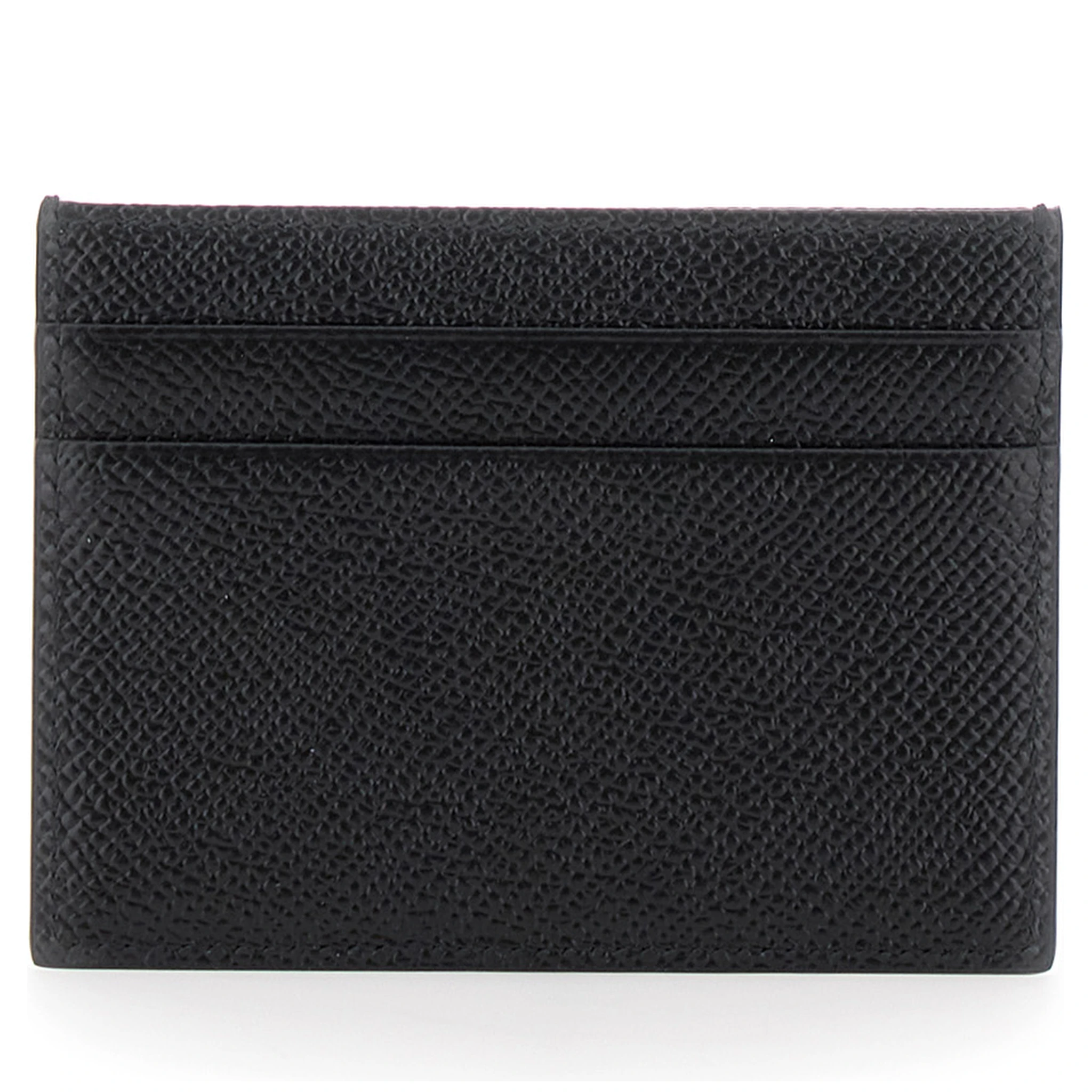 Black Card Holder with Logo Plaque on the Front in Grained Leather Man