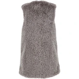 Grey Sleeveless Vest with Concealed Closure on the Front in Ecofur Woman