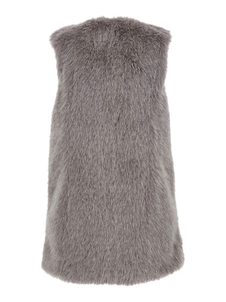 Grey Sleeveless Vest with Concealed Closure on the Front in Ecofur Woman alternative