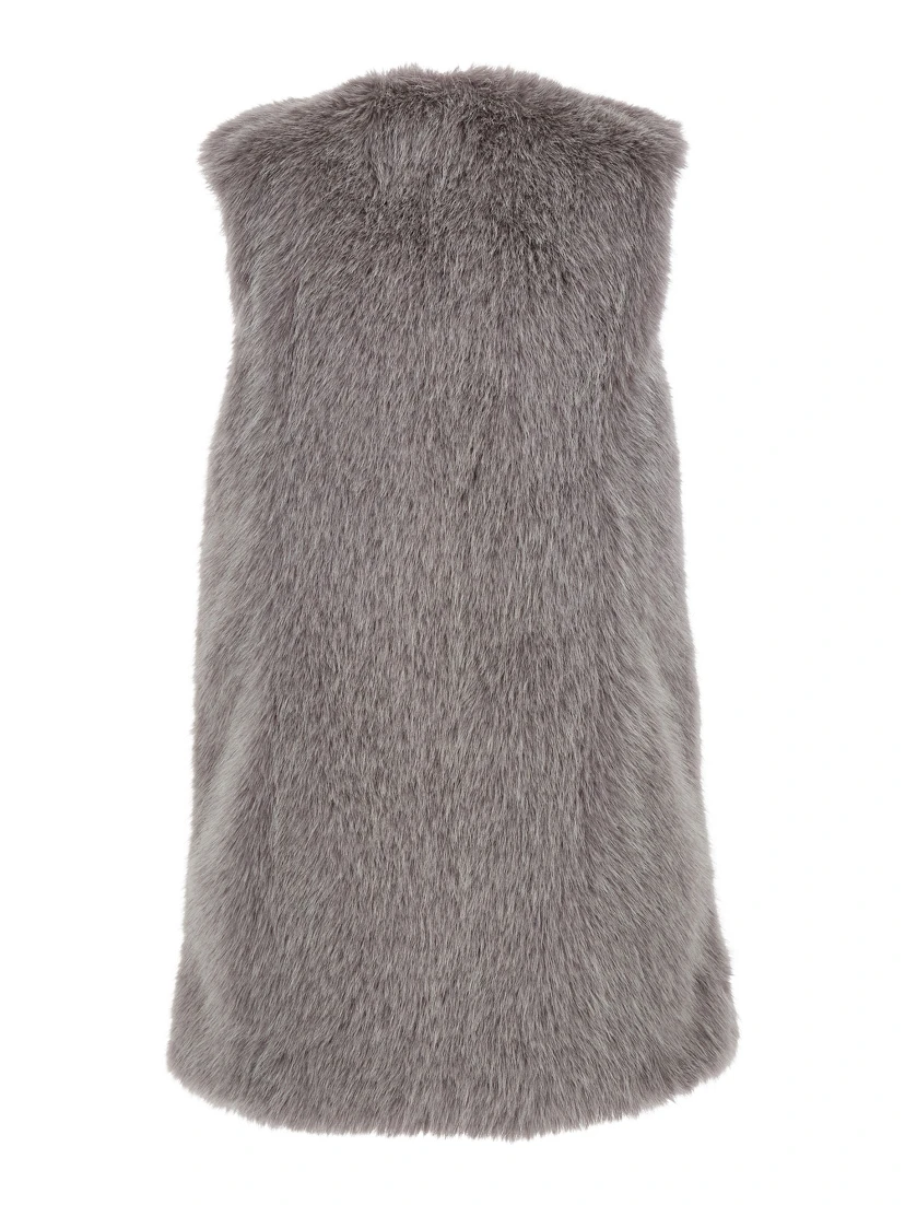 Grey Sleeveless Vest with Concealed Closure on the Front in Ecofur Woman