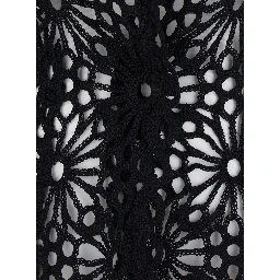 Black Single-Breasted Jacket with Floral Lace Embroidery and V Neck in Cotton Blend Woman