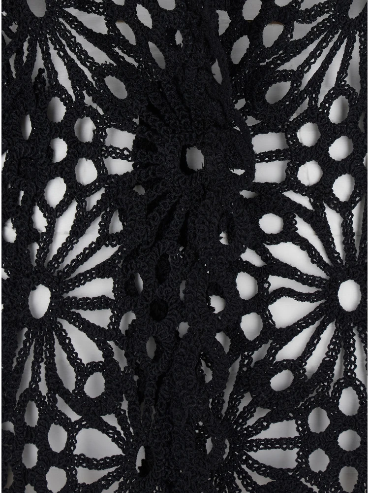 Black Single-Breasted Jacket with Floral Lace Embroidery and V Neck in Cotton Blend Woman