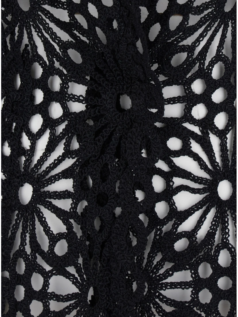 Black Single-Breasted Jacket with Floral Lace Embroidery and V Neck in Cotton Blend Woman