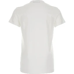 White Crewneck T-Shirt with Tonal Logo Lettering Embroidery on the Front in Cotton Stretch Man