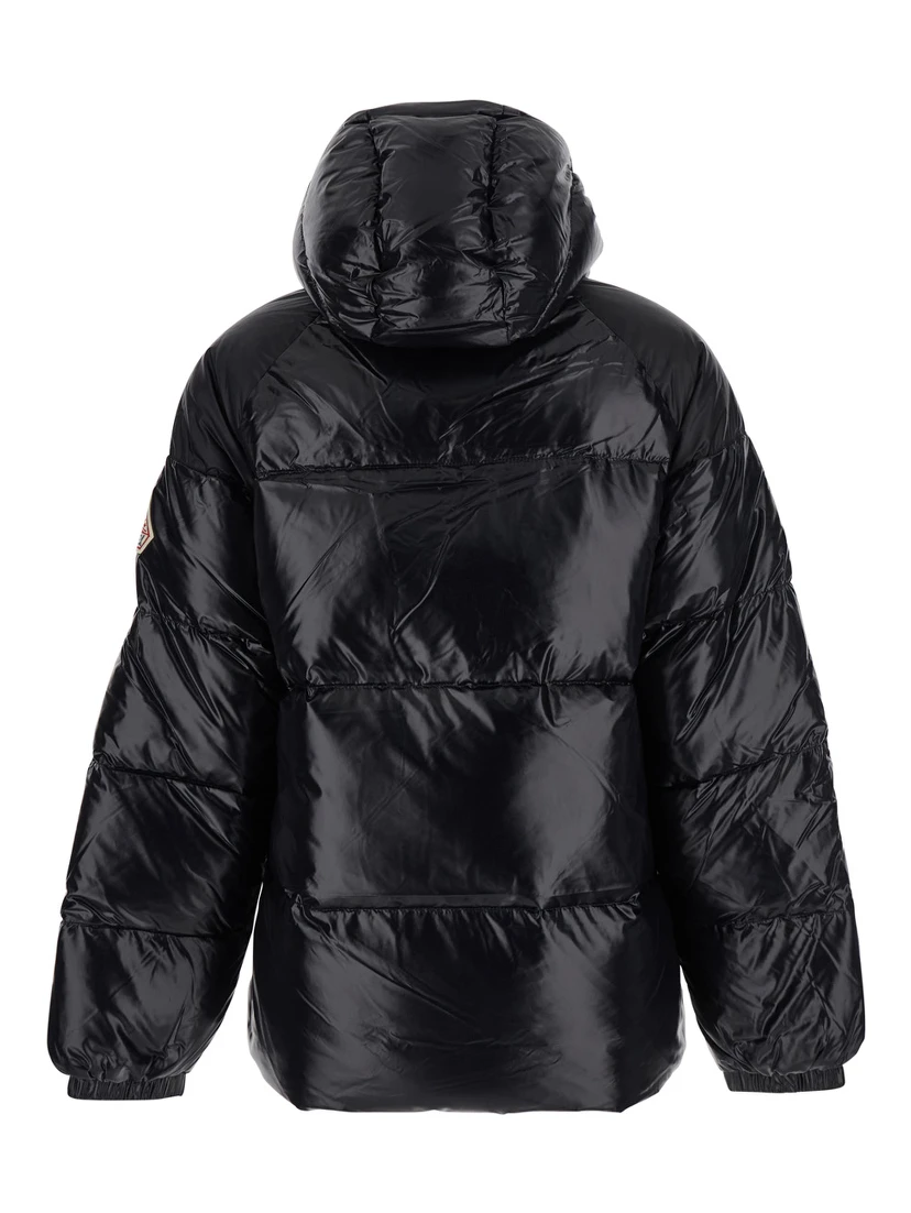 Sten Black Down Jacket with Drawstring Hood and Logo Patch on the Sleeve in Tech Fabric Unisex