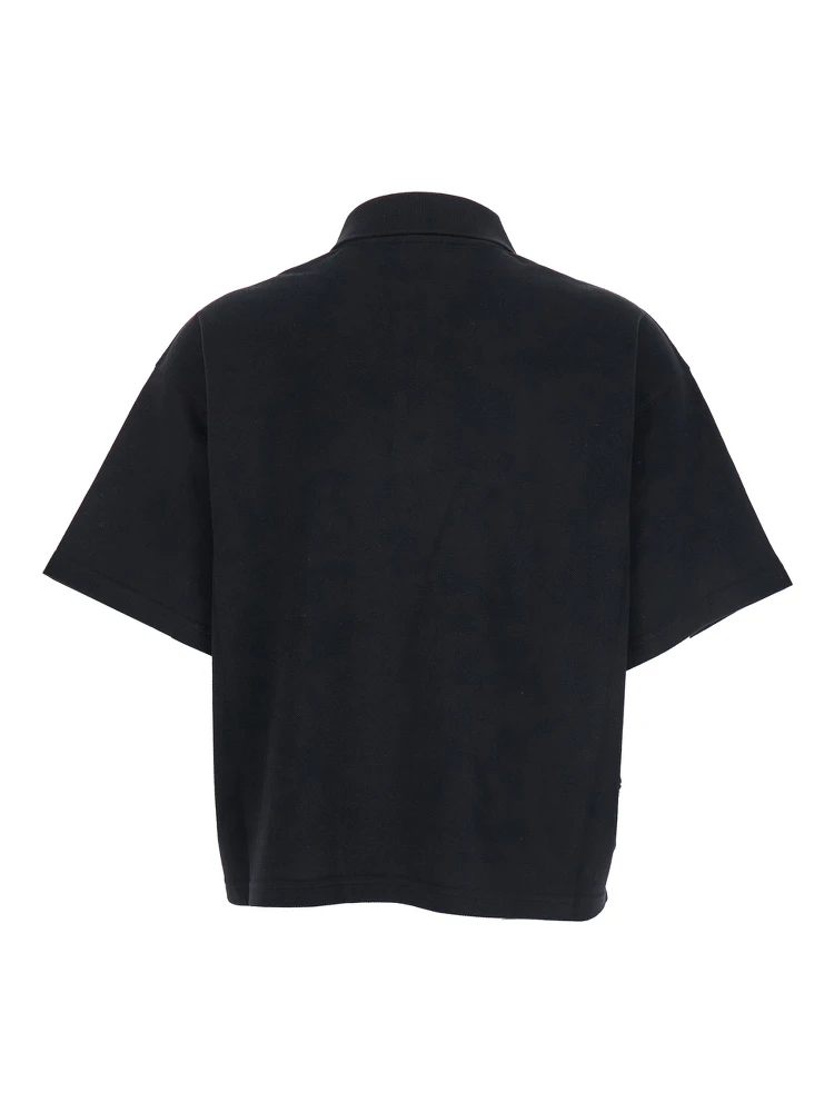 Black Oversize Polo Shirt with Classic Collar and Tonal Logo Embroidery on the Front in Cotton Piquet Woman alternative