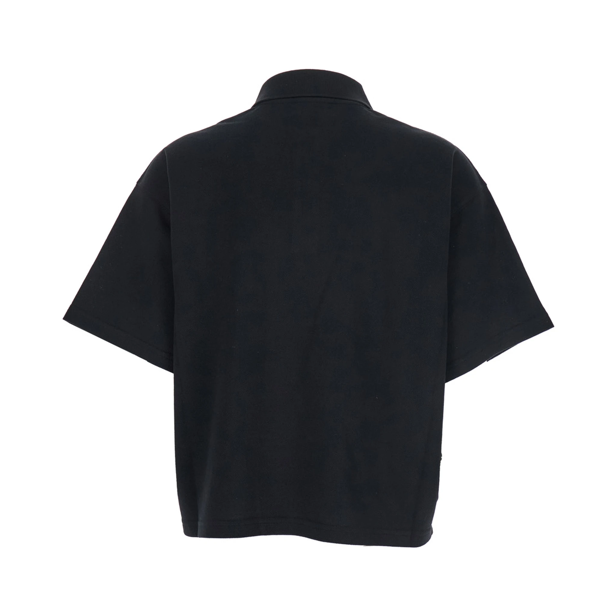 Black Oversize Polo Shirt with Classic Collar and Tonal Logo Embroidery on the Front in Cotton Piquet Woman