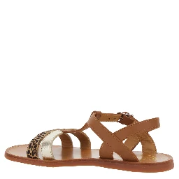 Plagette Salome Brown Open Toe Sandals with Leopard Print Band in Leather Girl