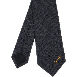 Black Tie with Horsebit and All-Over Horsebit Embroidery in Silk Man