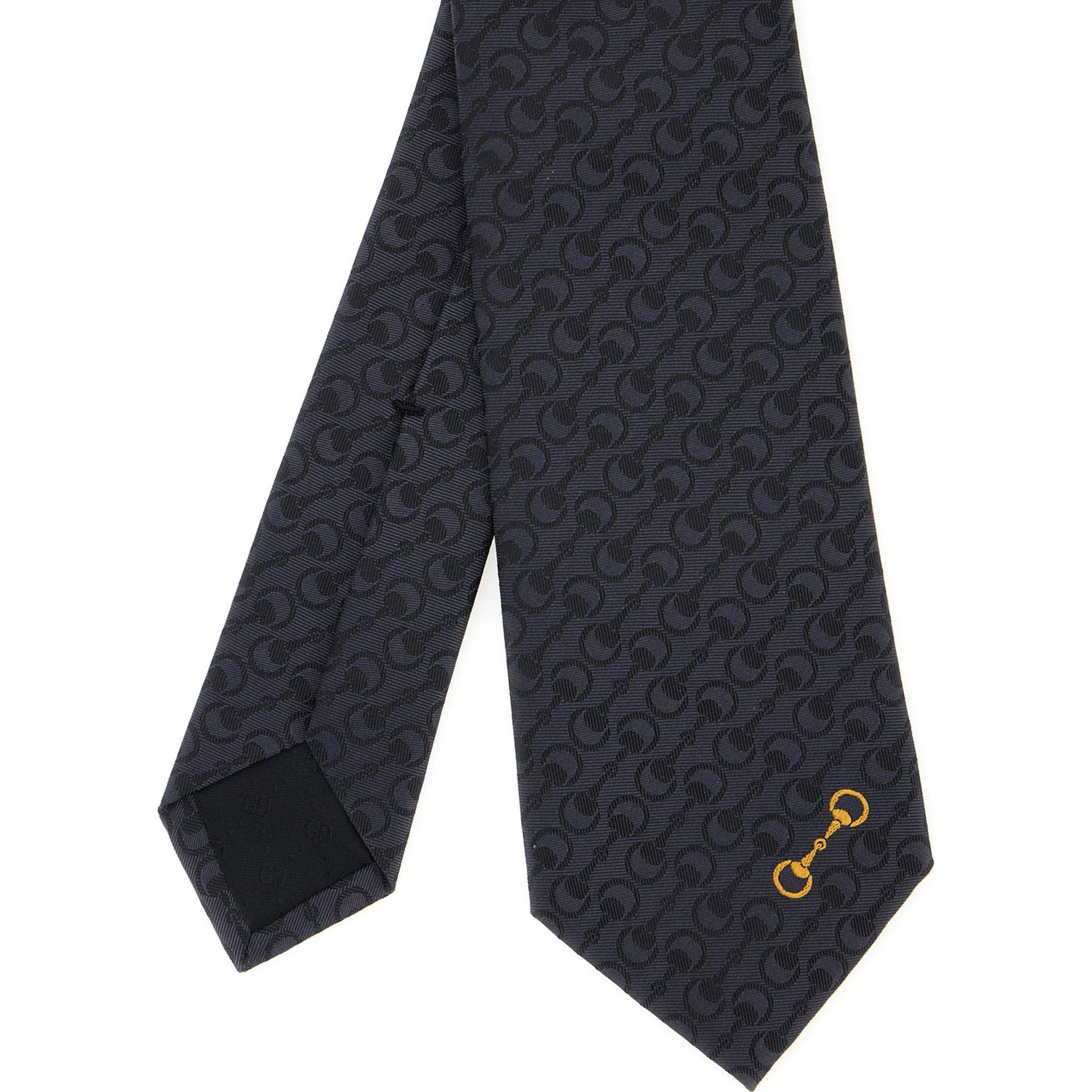 Black Tie with Horsebit and All-Over Horsebit Embroidery in Silk Man