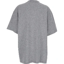 Grey Crewneck T-Shirt with Maxi Logo Print on the Front in Cotton Woman